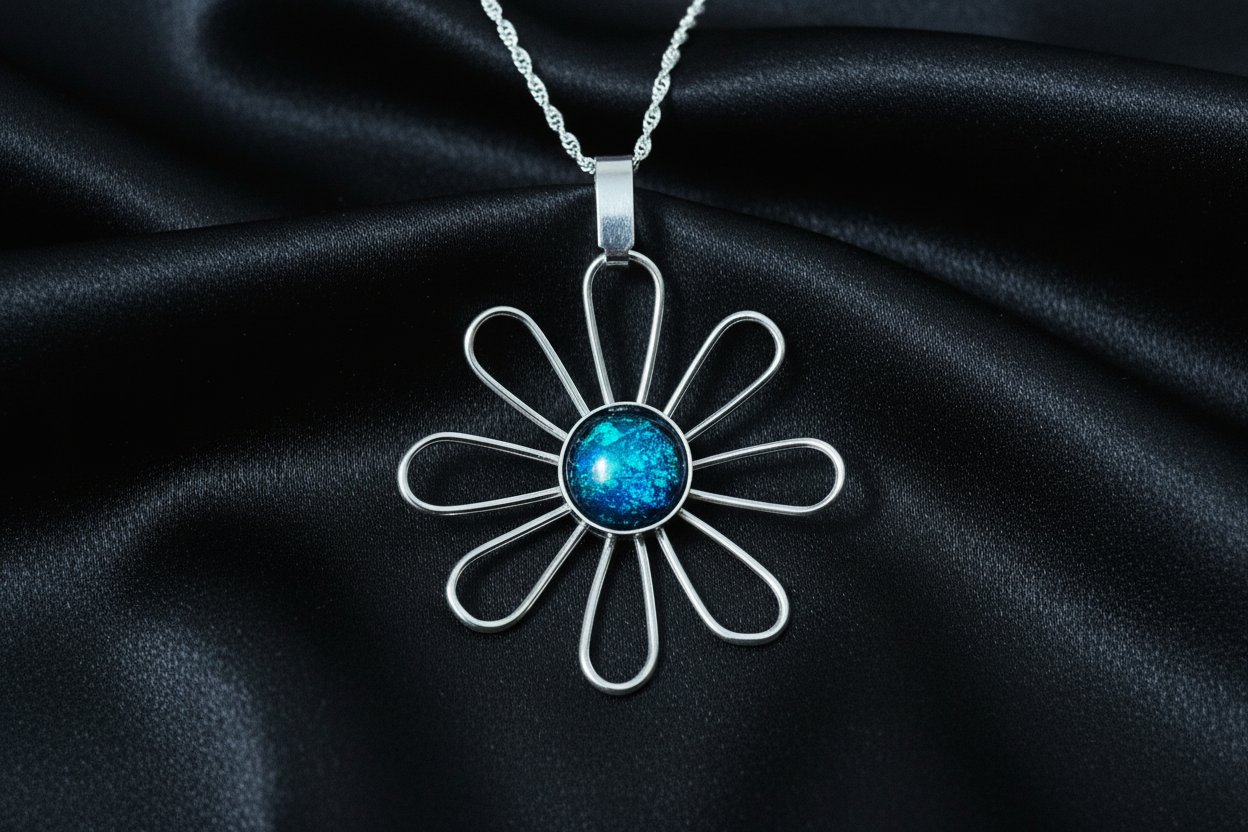 Daisy Dichroic Fused Glass Pendant & Chain