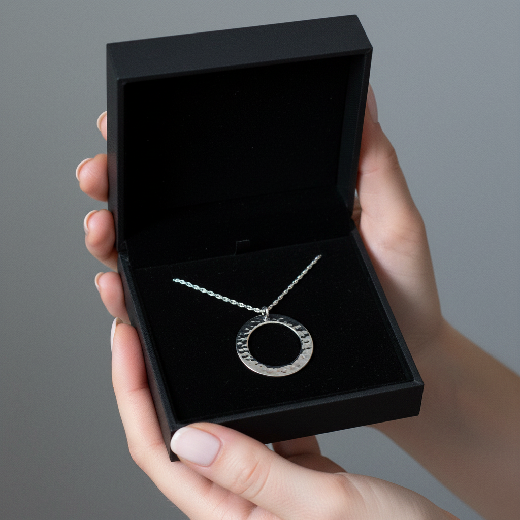 Hammered Circle Pendant & Chain