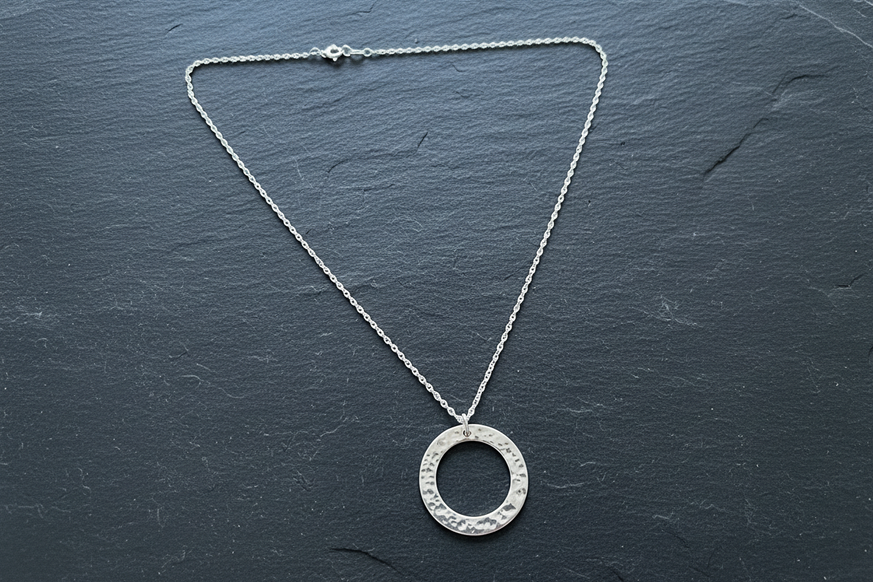 Hammered Circle Pendant & Chain