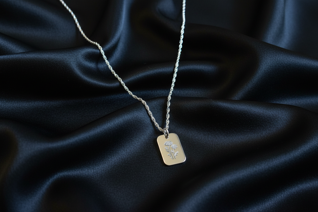 Flower Birth Month Tag Necklace