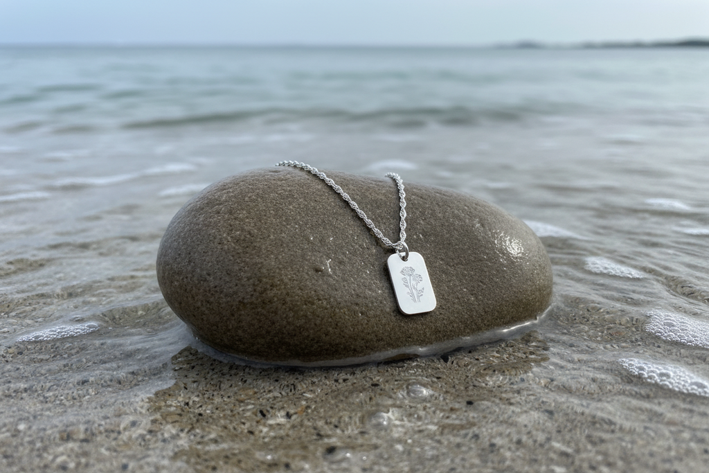 Flower Birth Month Tag Necklace