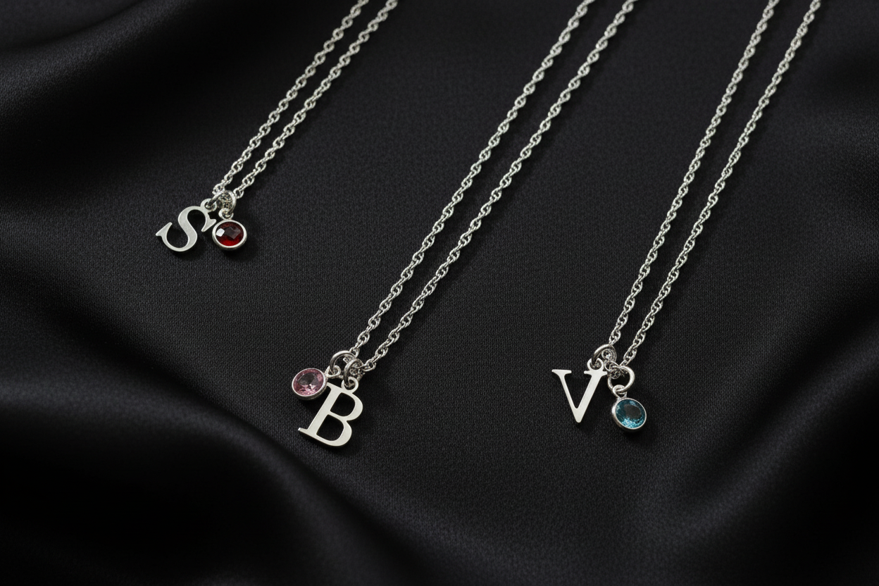 Initial Birthstone Charm Necklace