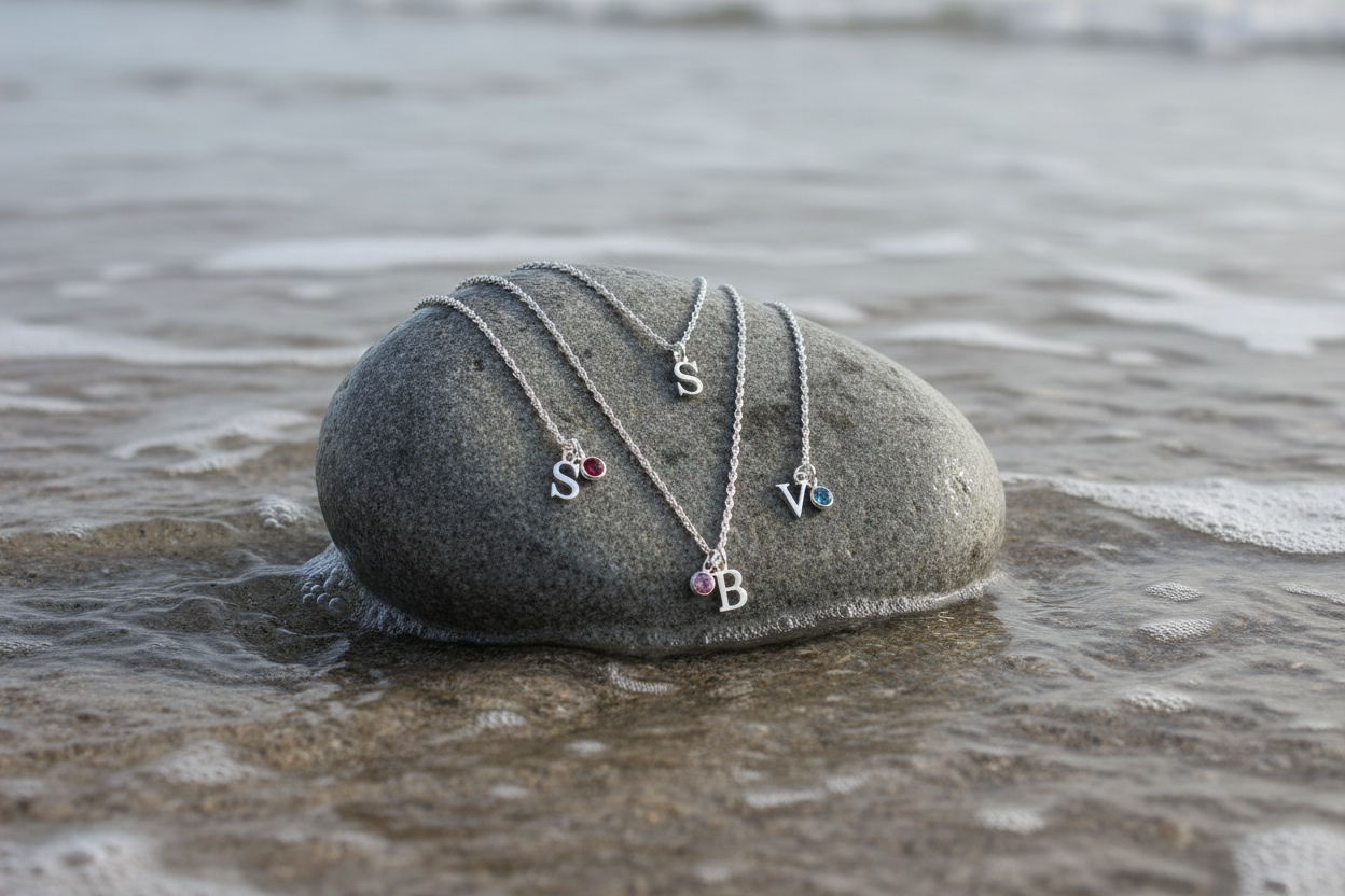 Initial Birthstone Charm Necklace