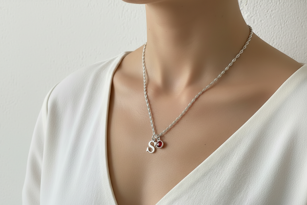 Initial Birthstone Charm Necklace