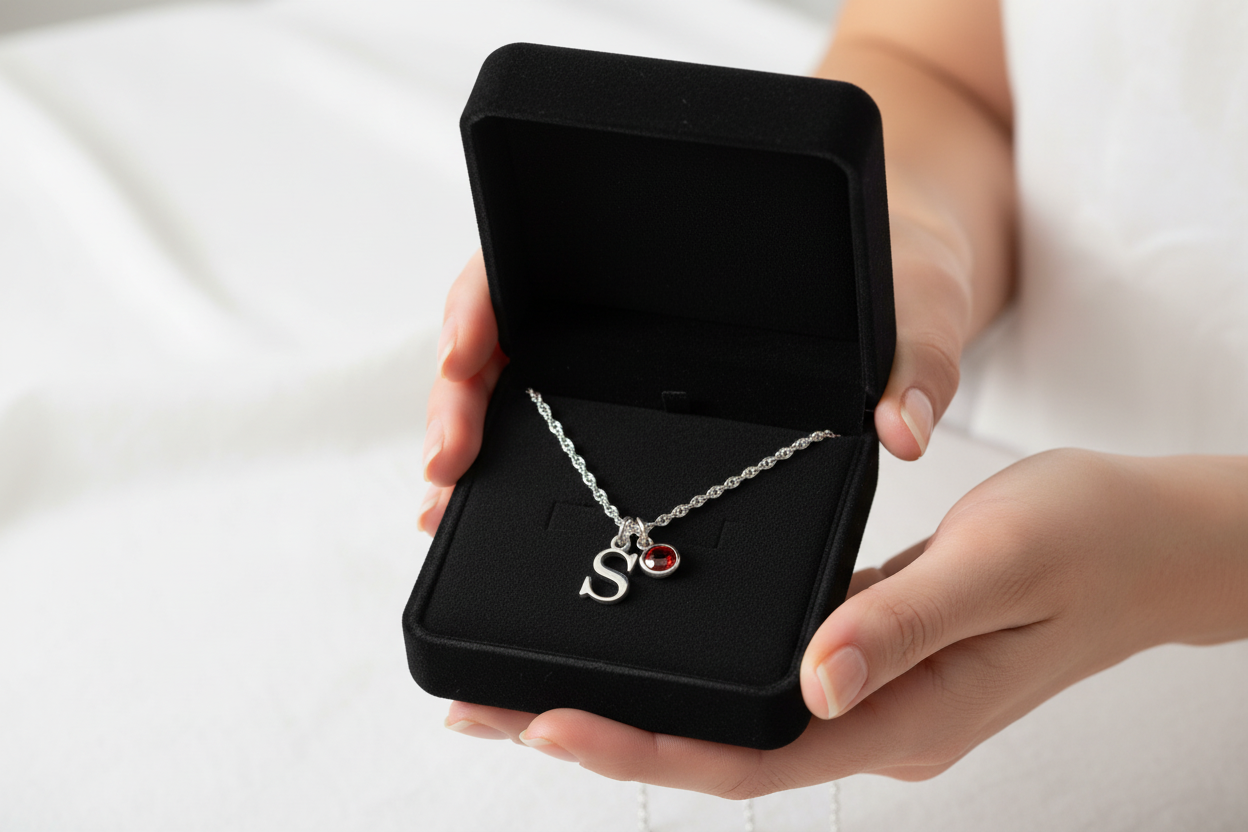 Initial Birthstone Charm Necklace