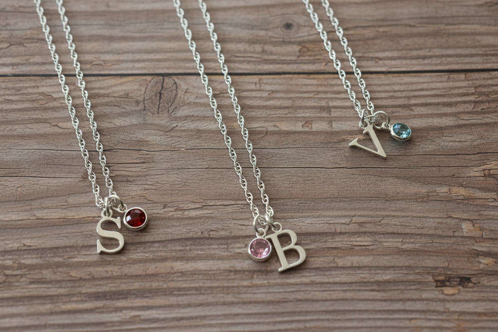 Initial Birthstone Charm Necklace