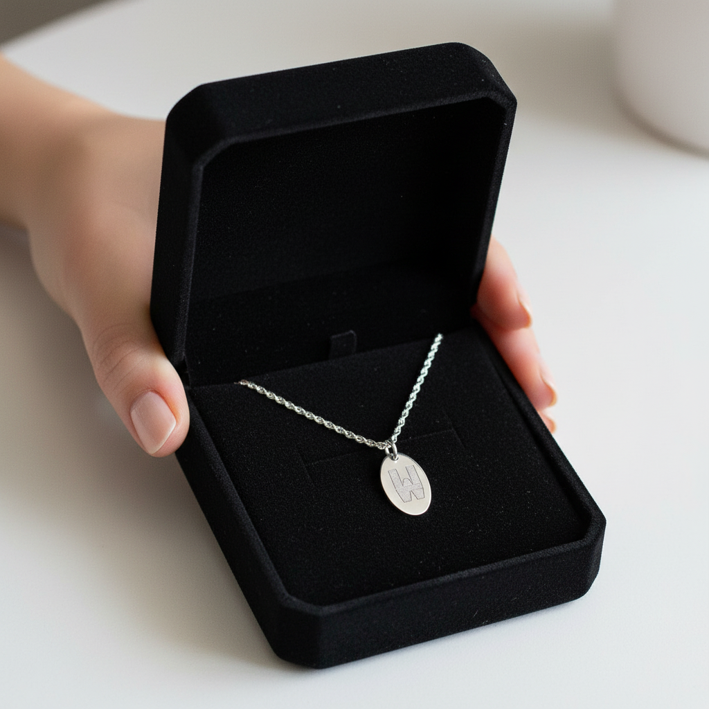 Initial Engraved Tag Necklace