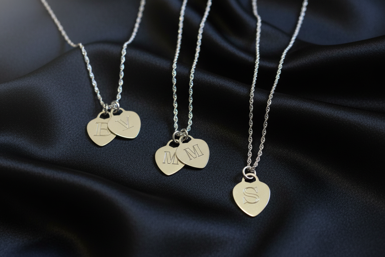 Heart Initial Engraved Tag Necklace