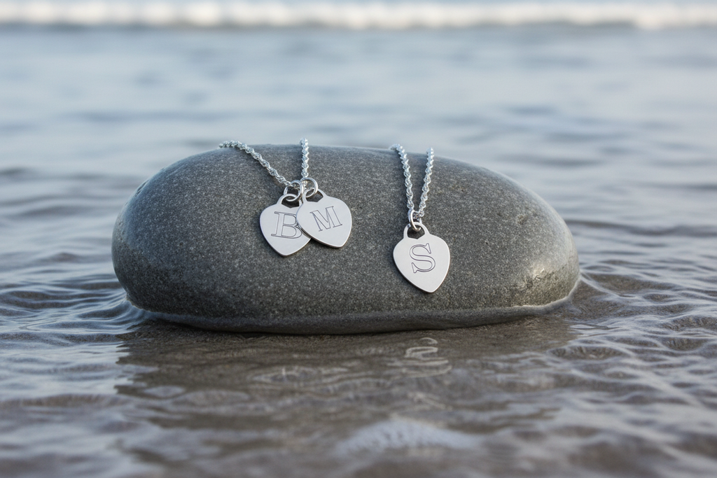 Heart Initial Engraved Tag Necklace