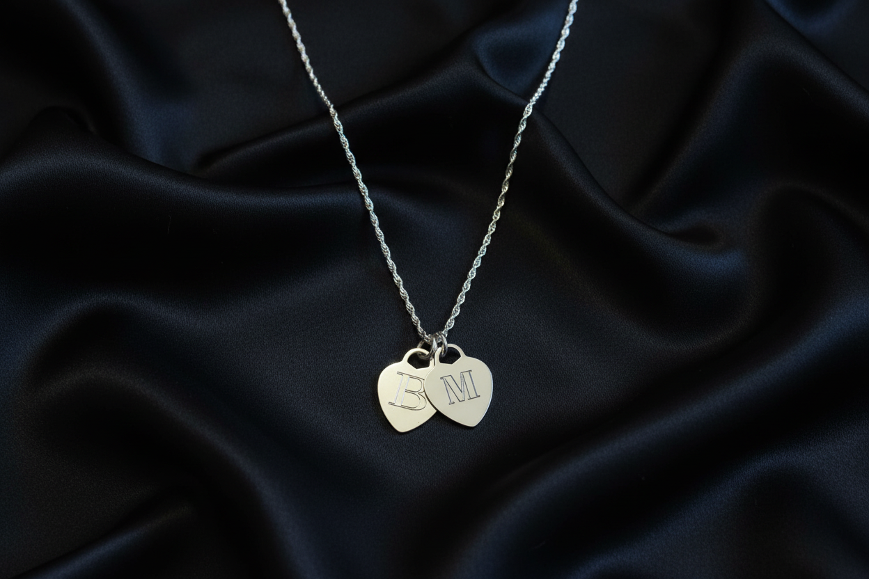 Heart Initial Engraved Tag Necklace