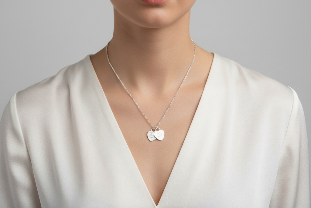 Heart Initial Engraved Tag Necklace