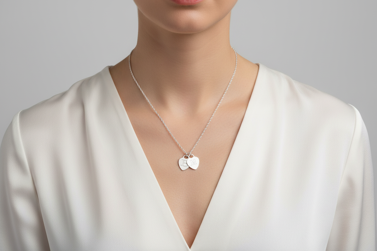 Heart Initial Engraved Tag Necklace