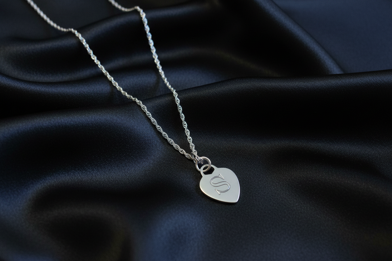 Heart Initial Engraved Tag Necklace
