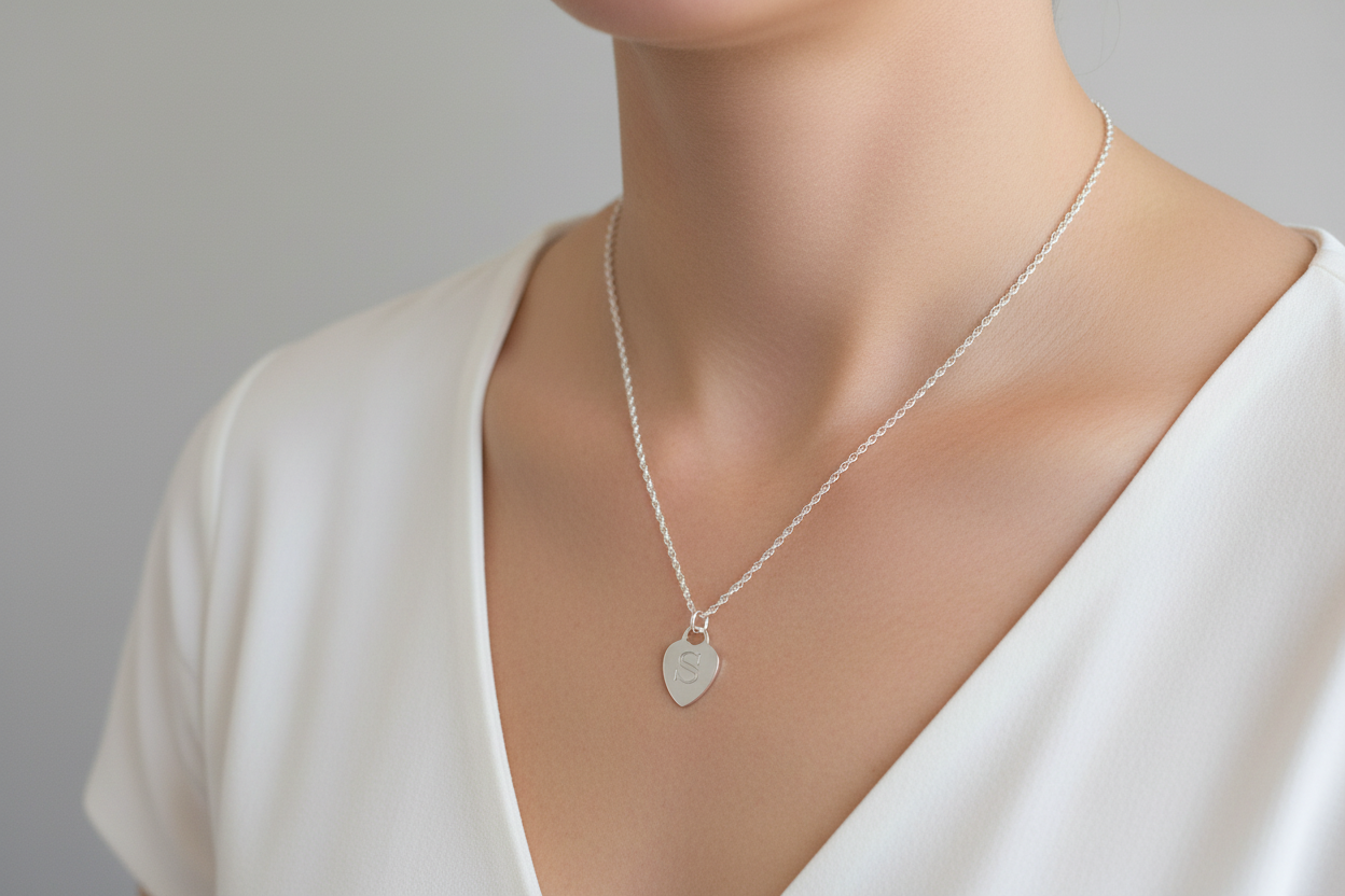 Heart Initial Engraved Tag Necklace