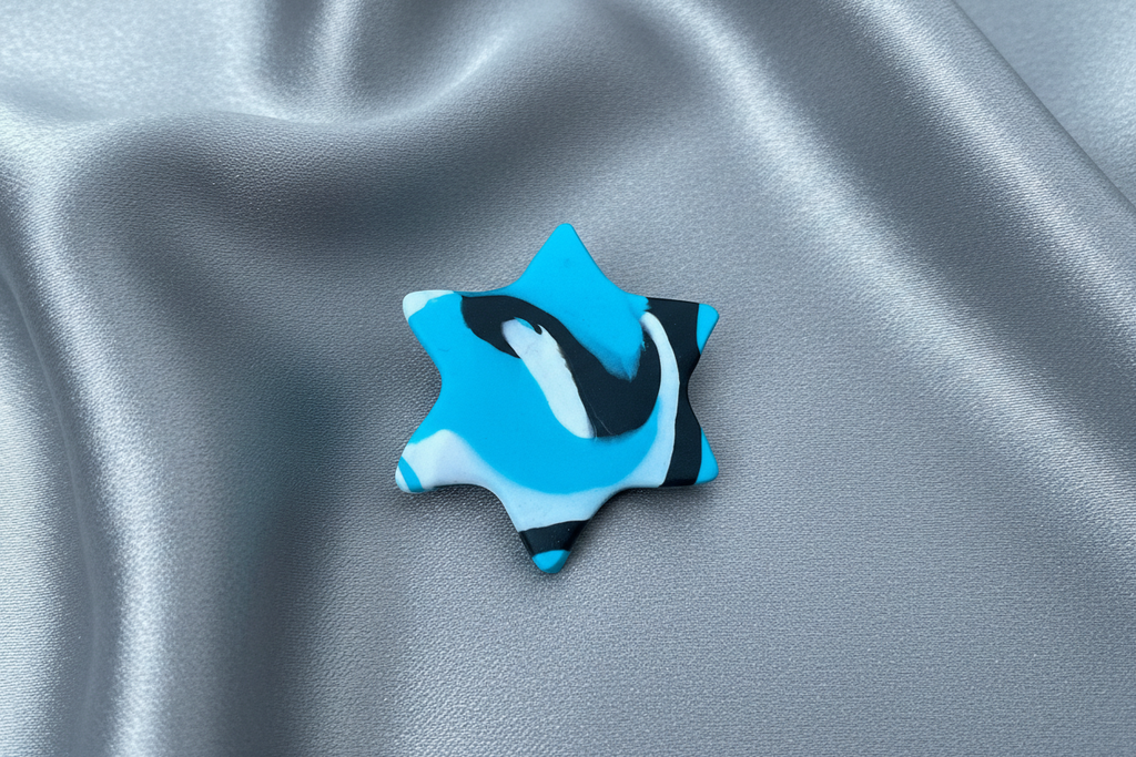 Blue, Black & White Star Polymer Clay Brooch