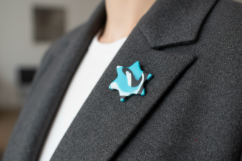 Blue, Black & White Star Polymer Clay Brooch