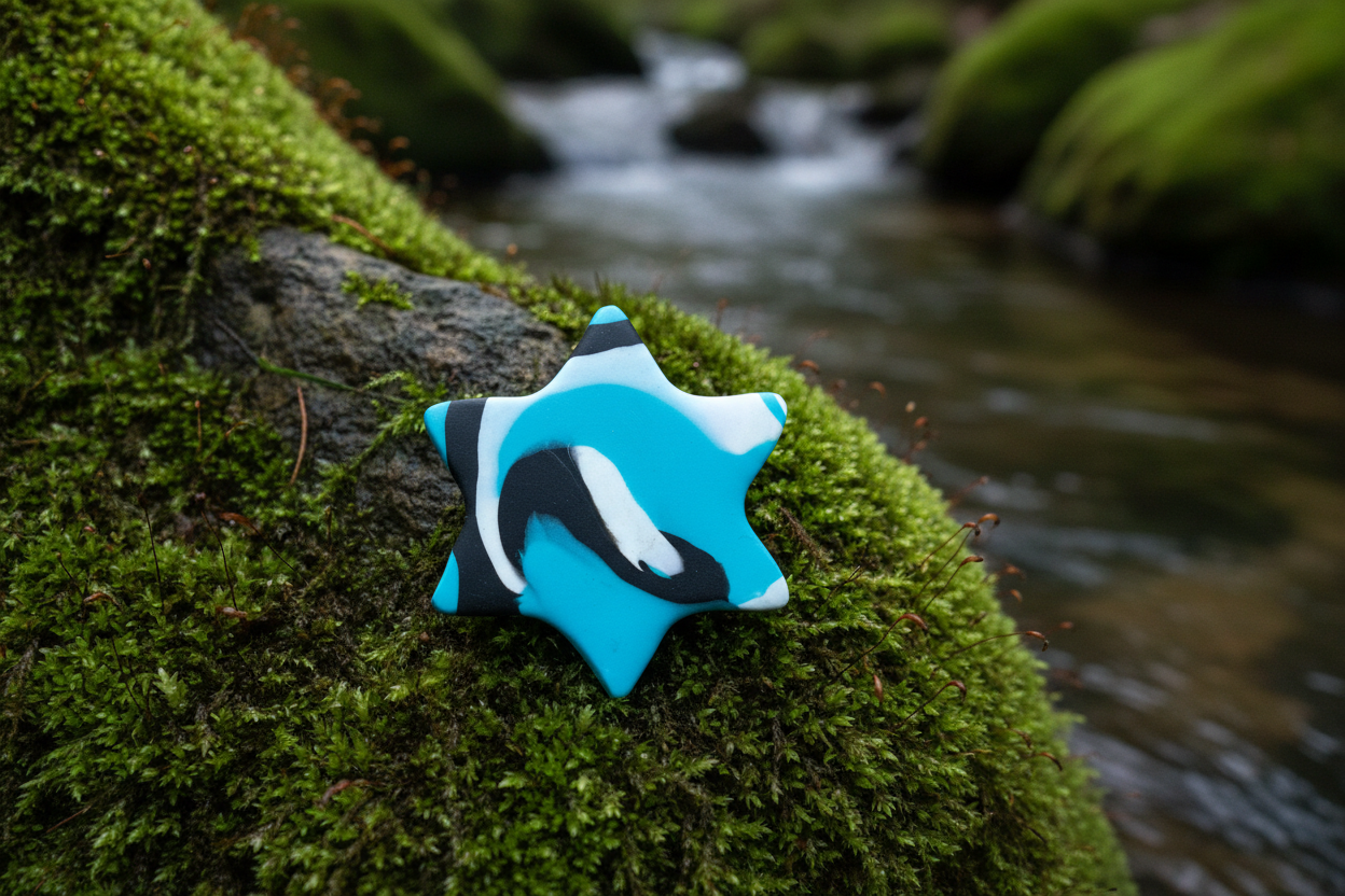 Blue, Black & White Star Polymer Clay Brooch
