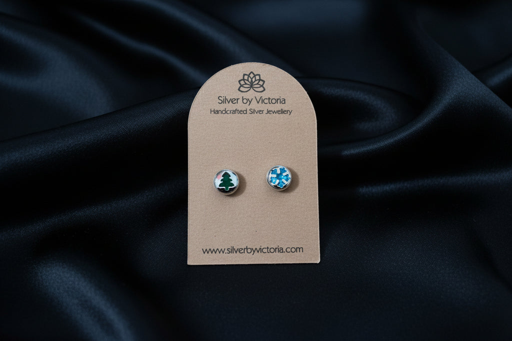 Christmas Tree & Snowflake Stud Earrings