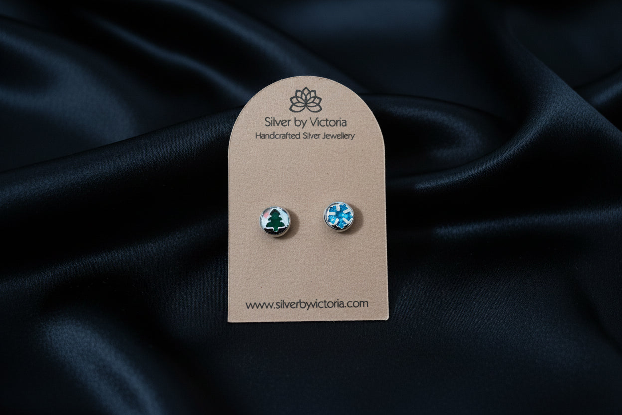 Christmas Tree & Snowflake Stud Earrings