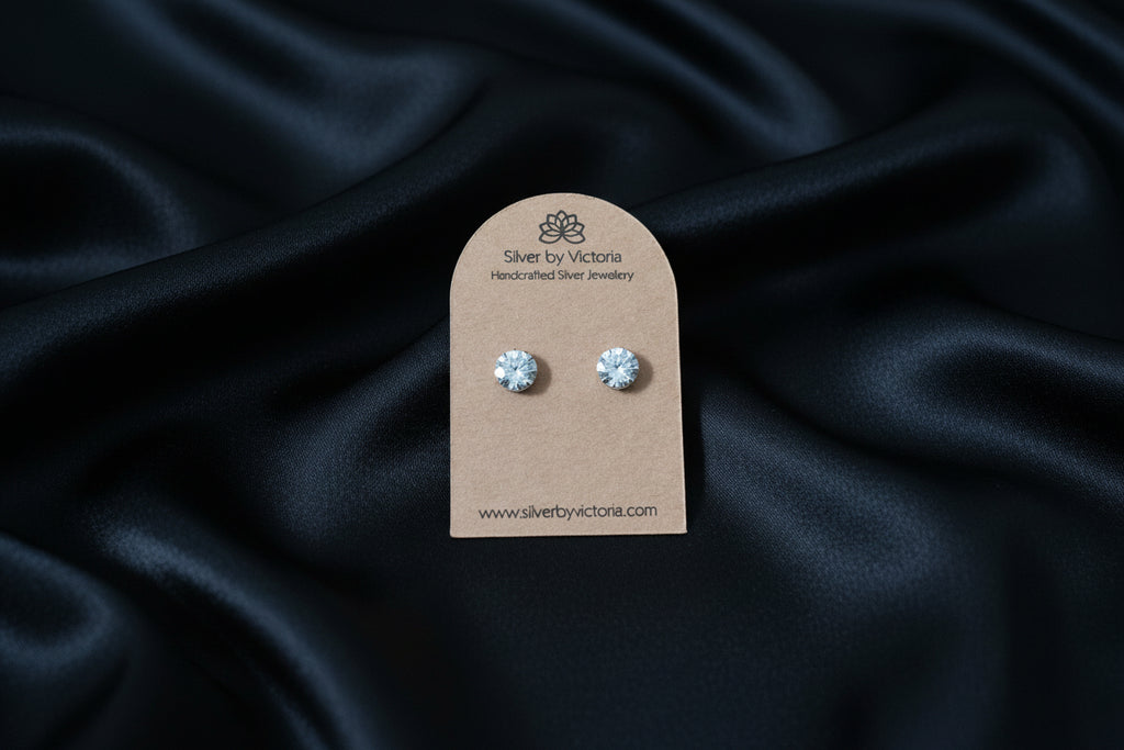 Zircon Round Screw Back Stud Earrings
