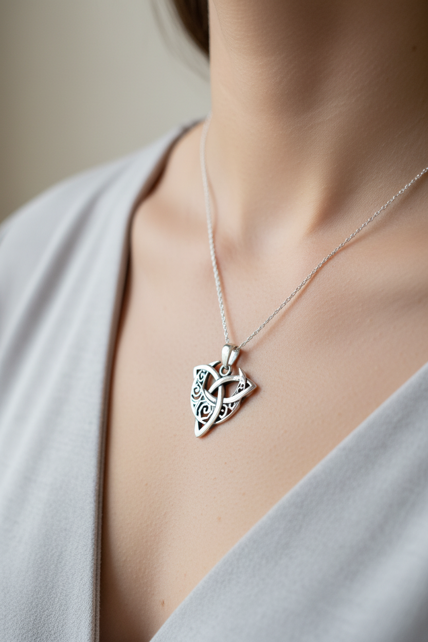 Triquetra & Moon Celtic Pendant & Chain