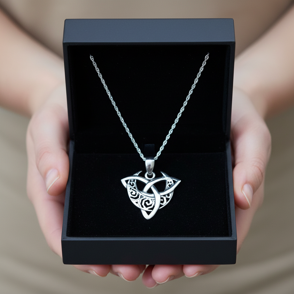 Triquetra & Moon Celtic Pendant & Chain
