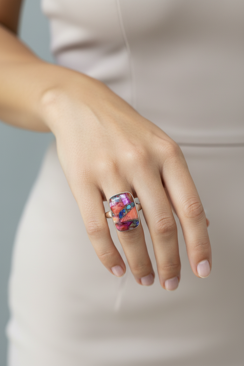 Oyster Turquoise Stoneset Ring - Pink