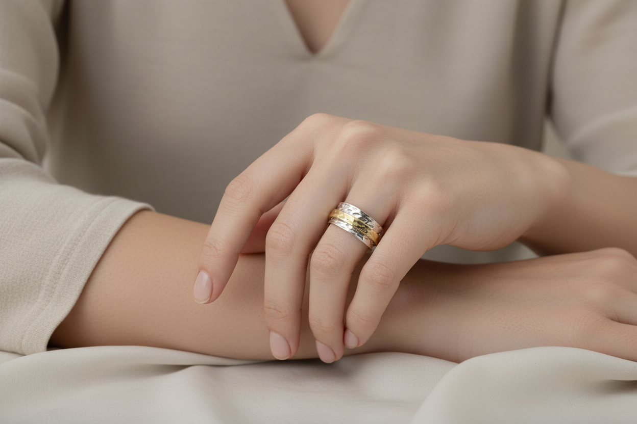 Hammerd Brass & Silver Spinner Ring