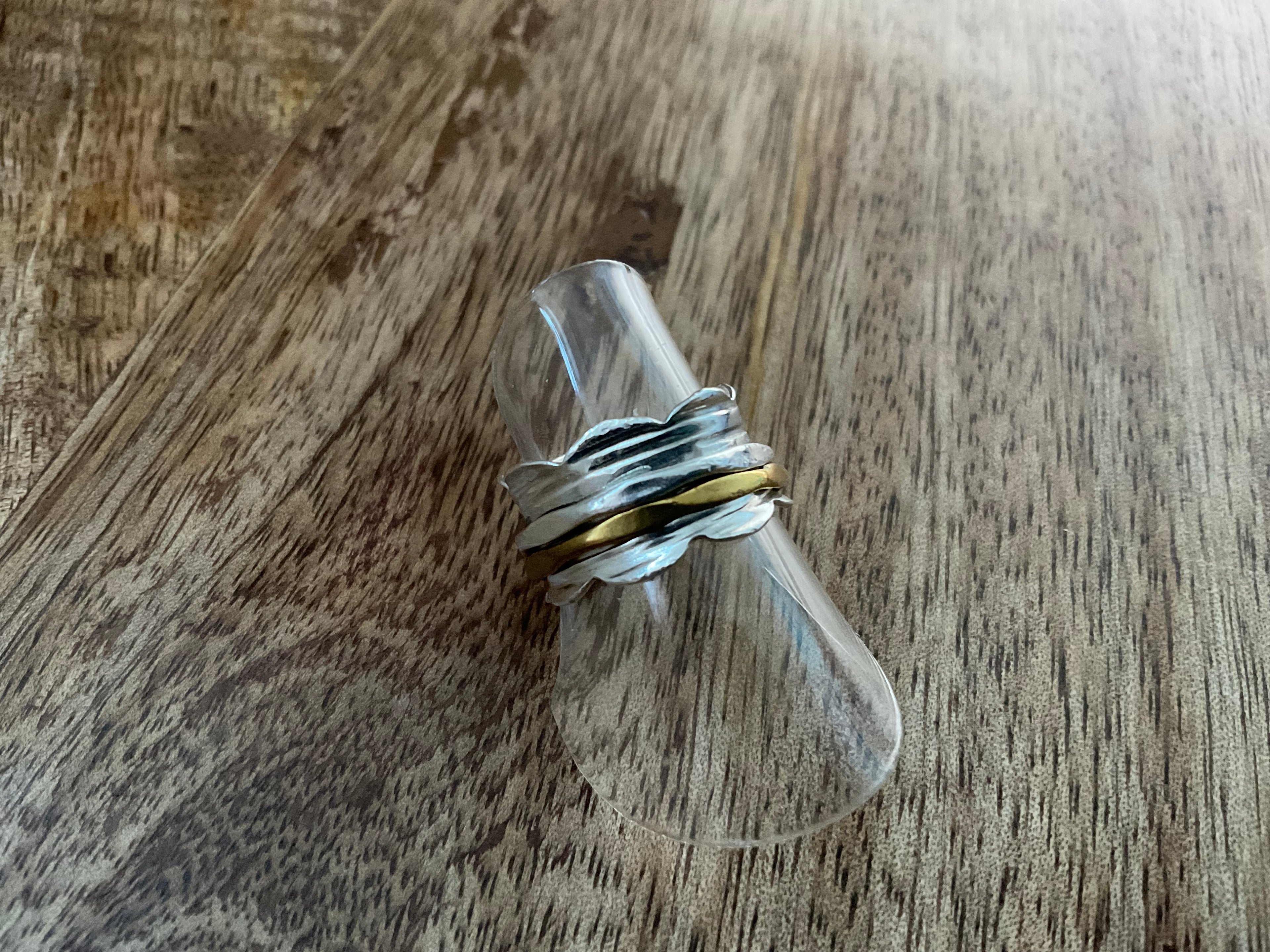 Brass & Sterling Silver Spinner Ring - Size I