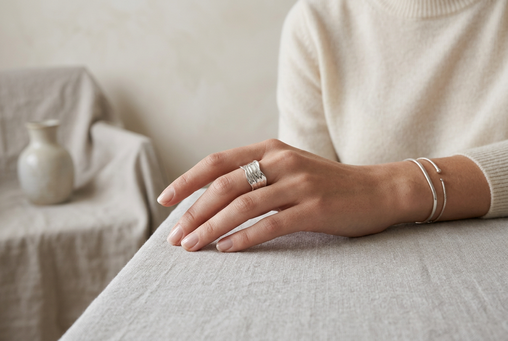 Wide Hammered Ring