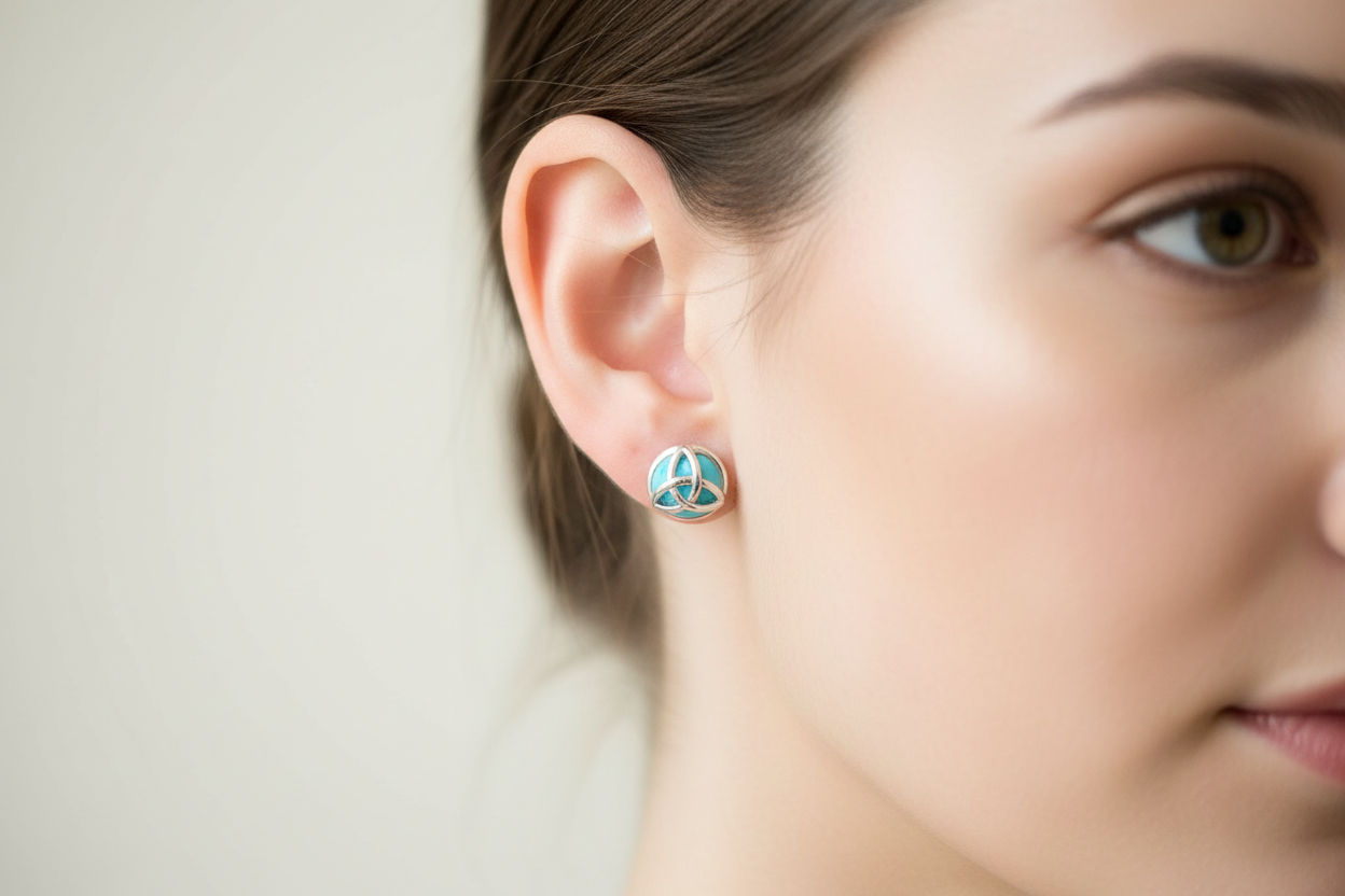 Turquoise Triquetra Celtic Gemstone Stud Earrings