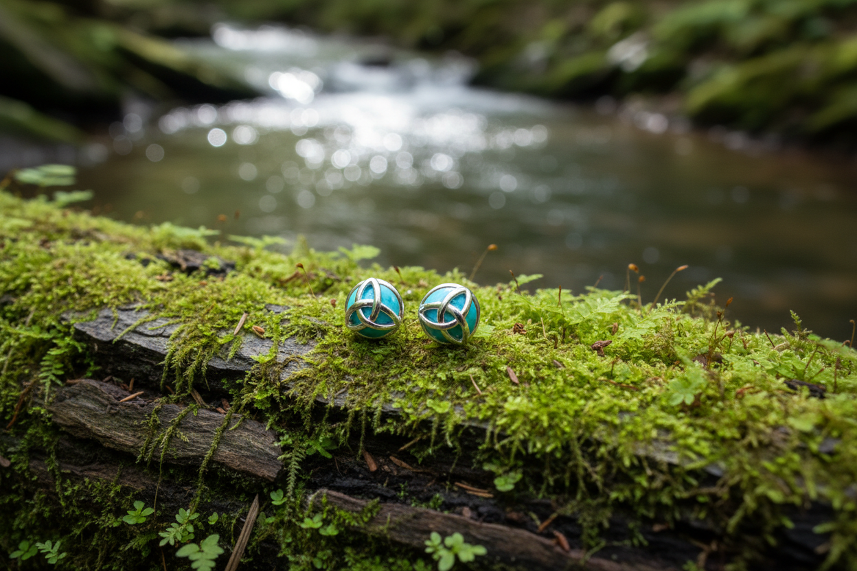 Turquoise Triquetra Celtic Gemstone Stud Earrings