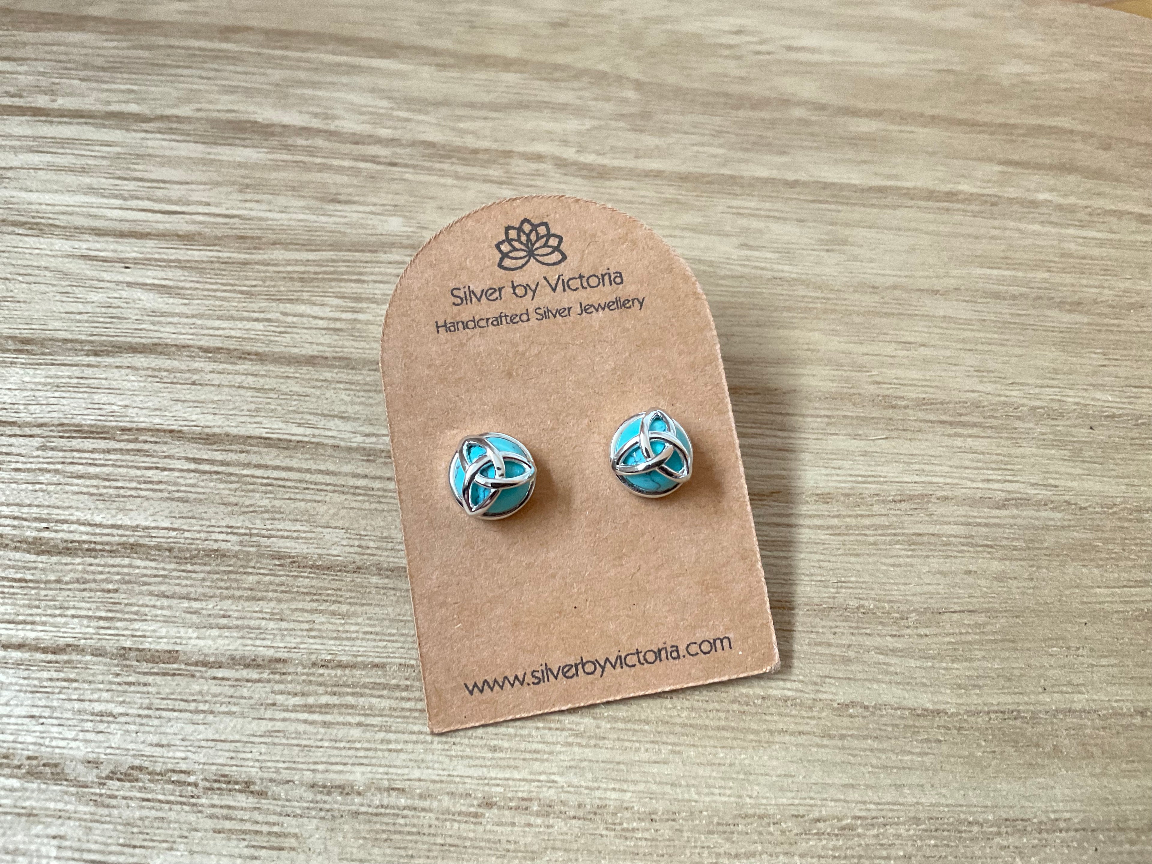 Turquoise Triquetra Celtic Gemstone Stud Earrings