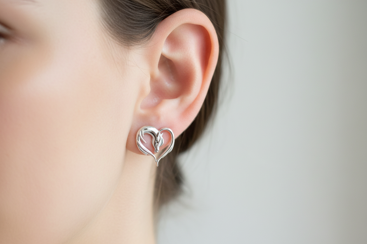 Heart Horse Head Stud Earrings