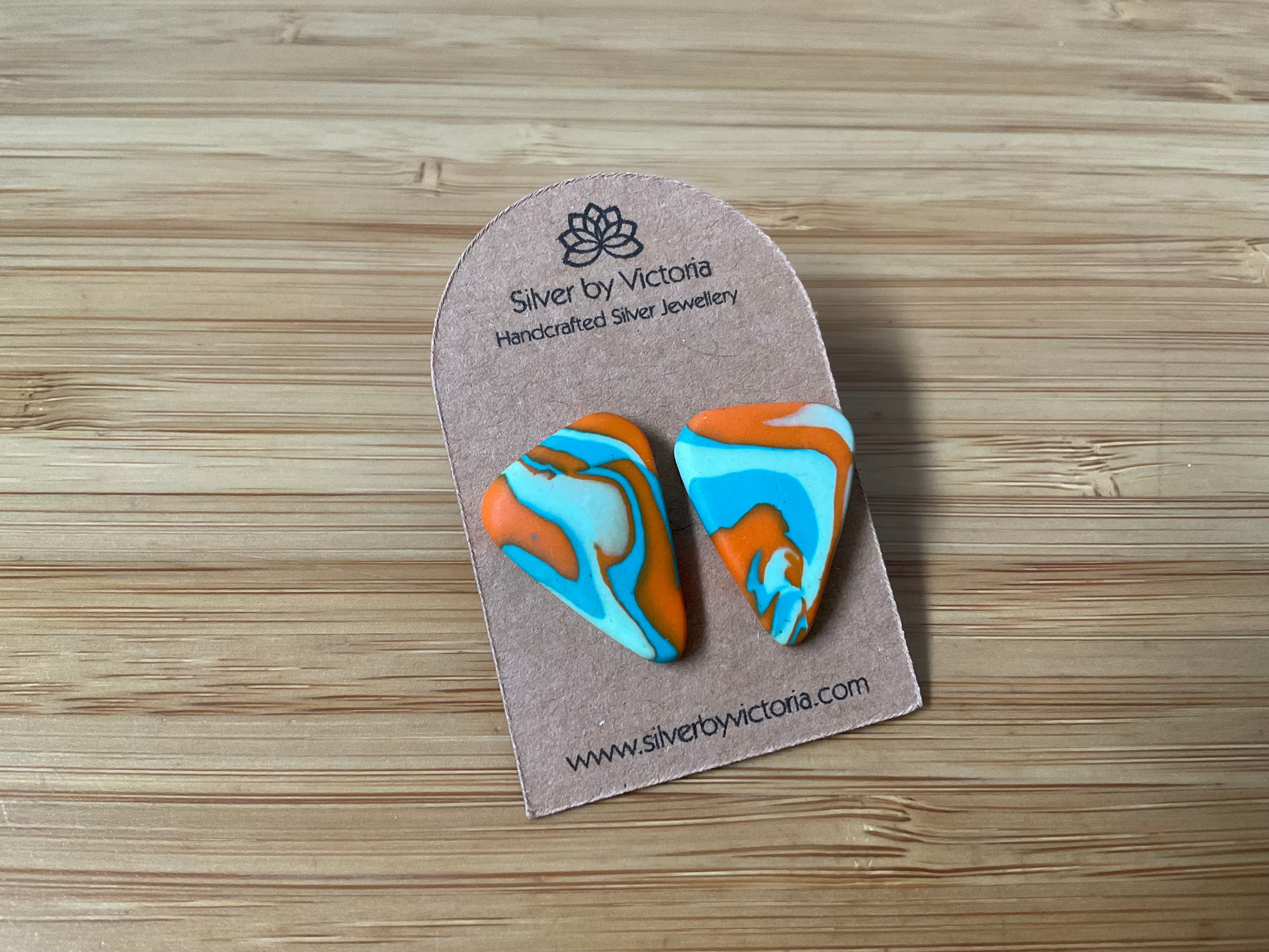 Orange & Blue Triangle Polymer Clay Stud Earrings