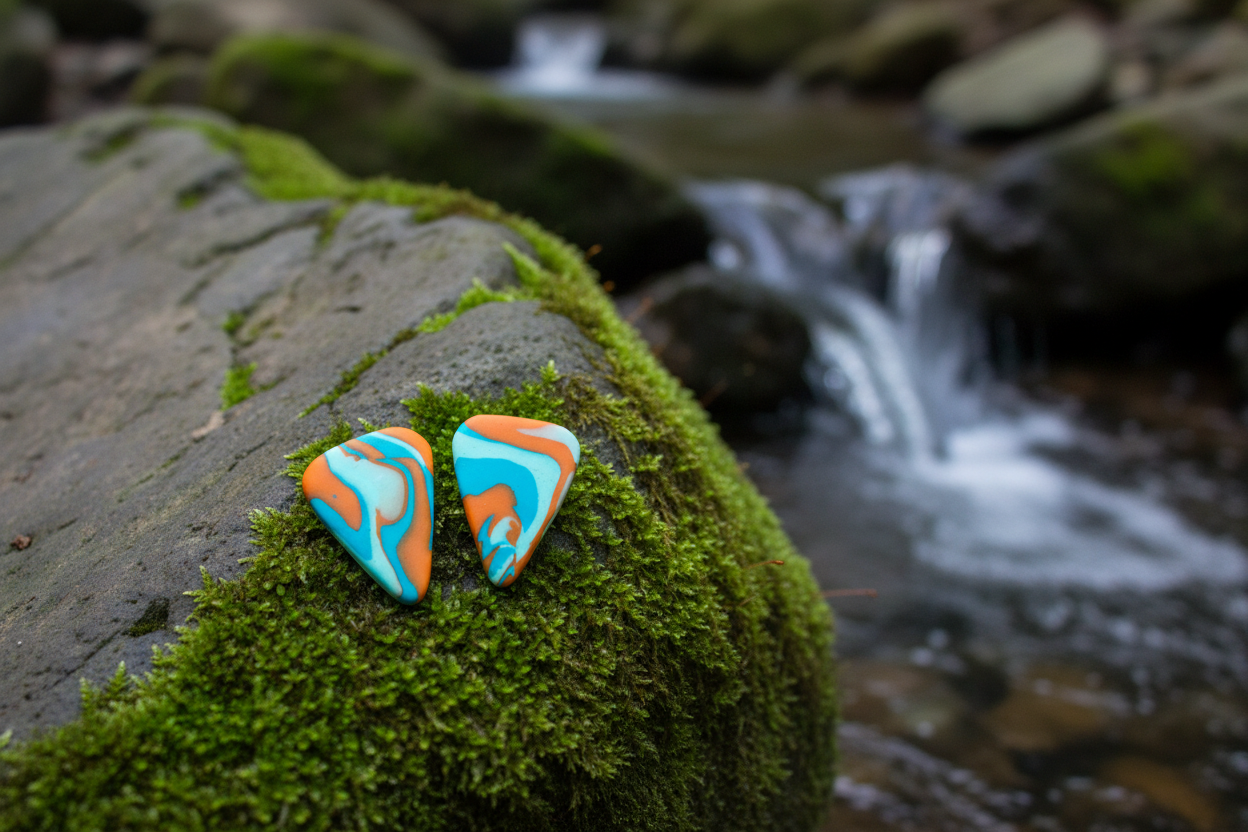 Orange & Blue Triangle Polymer Clay Stud Earrings