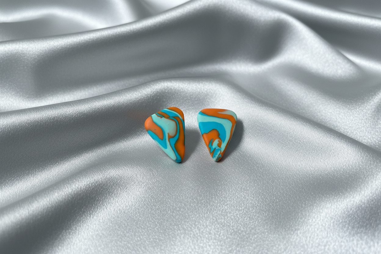 Orange & Blue Triangle Polymer Clay Stud Earrings