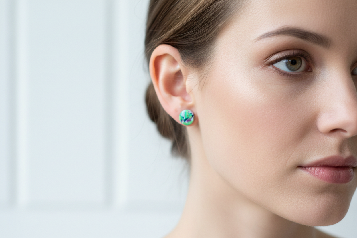 Green Polymer Clay Stud Earrings