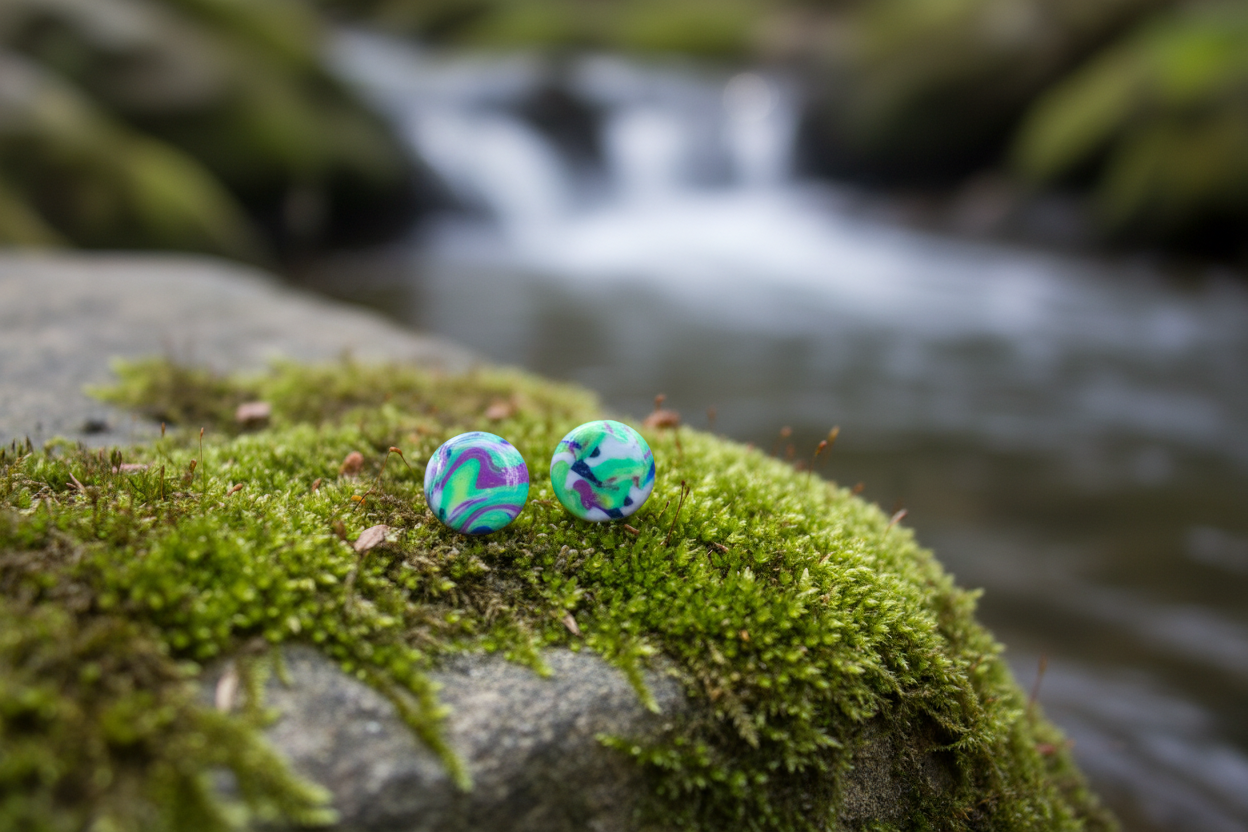 Green Polymer Clay Stud Earrings