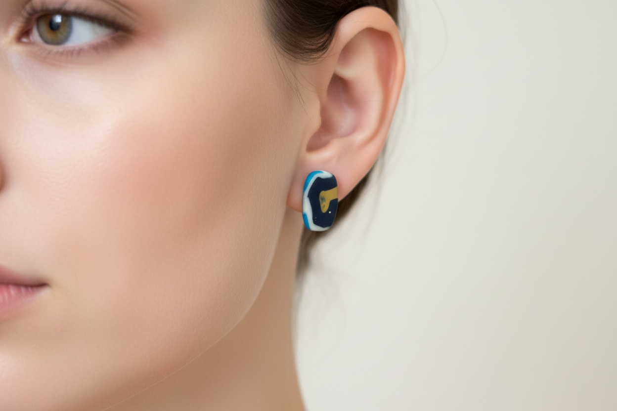 Brown Polymer Clay Stud Earrings