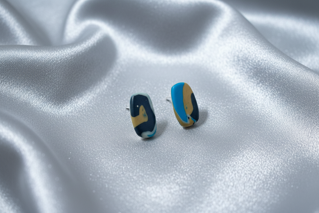 Brown Polymer Clay Stud Earrings