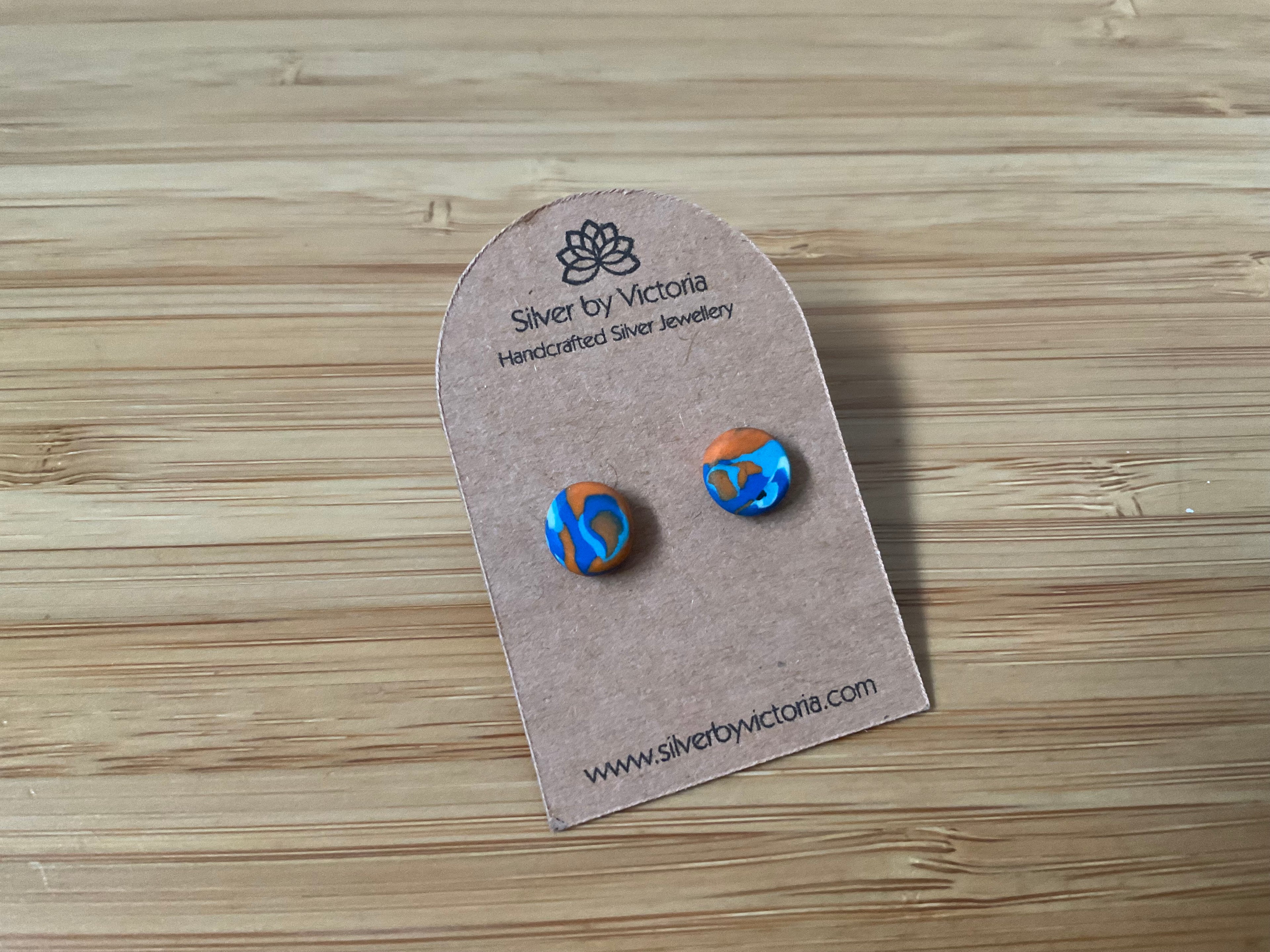 Orange & Blue Polymer Clay Stud Earrings