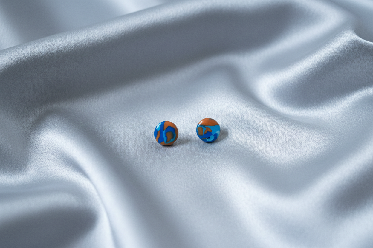 Orange & Blue Polymer Clay Stud Earrings