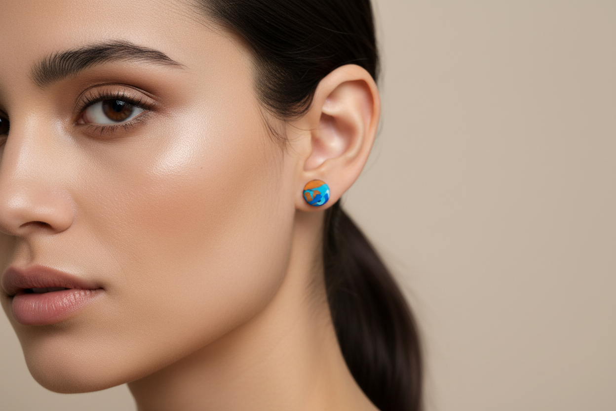 Orange & Blue Polymer Clay Stud Earrings