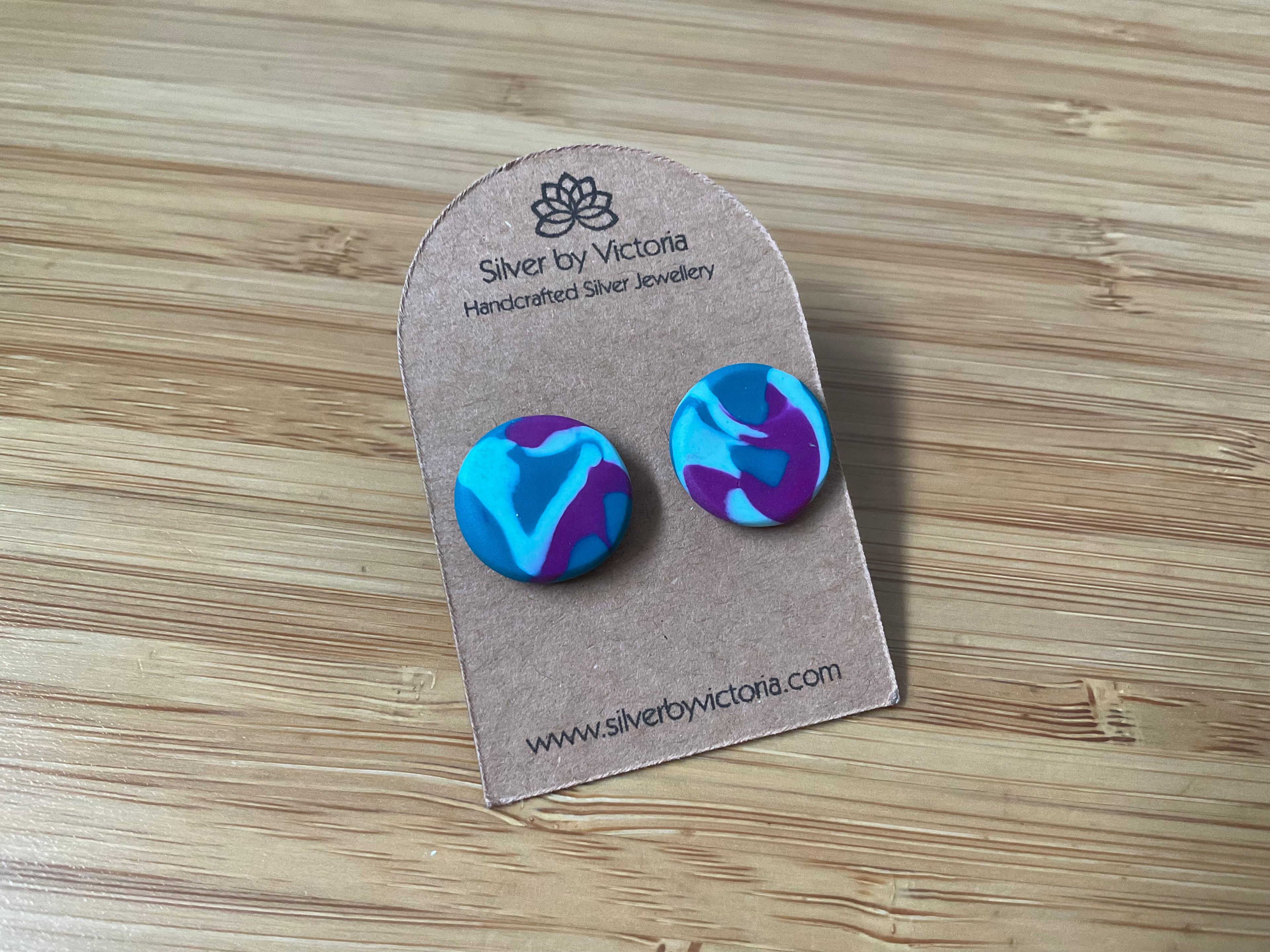 Blue & Purple Round Polymer Clay Stud Earrings
