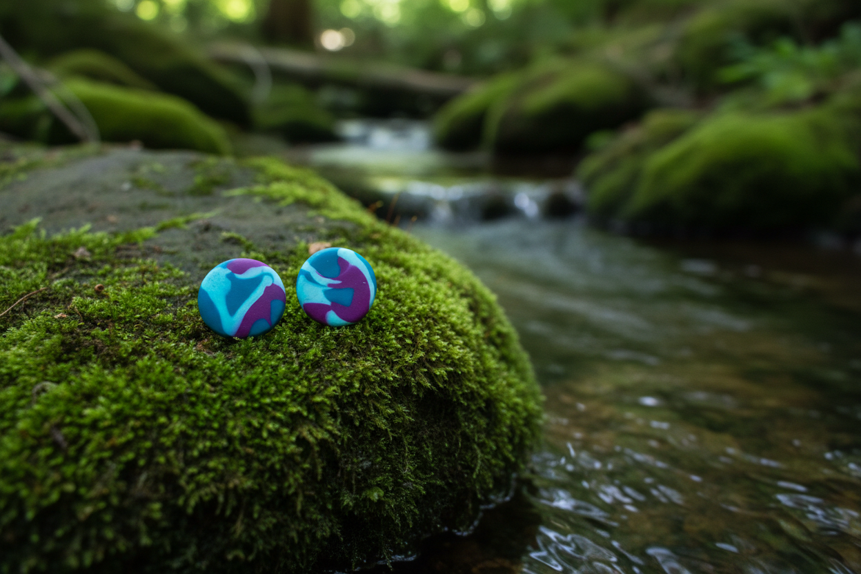 Blue & Purple Round Polymer Clay Stud Earrings