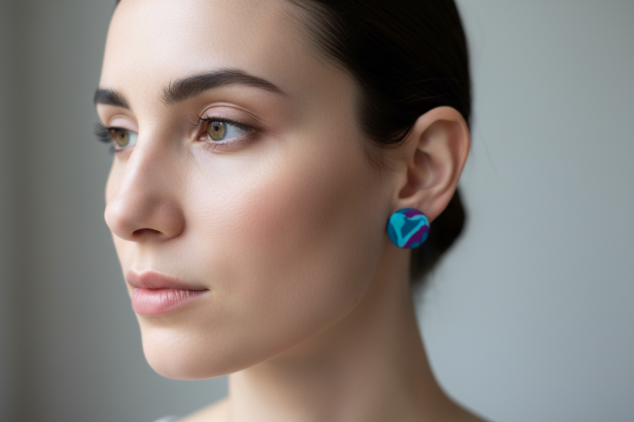 Blue & Purple Round Polymer Clay Stud Earrings