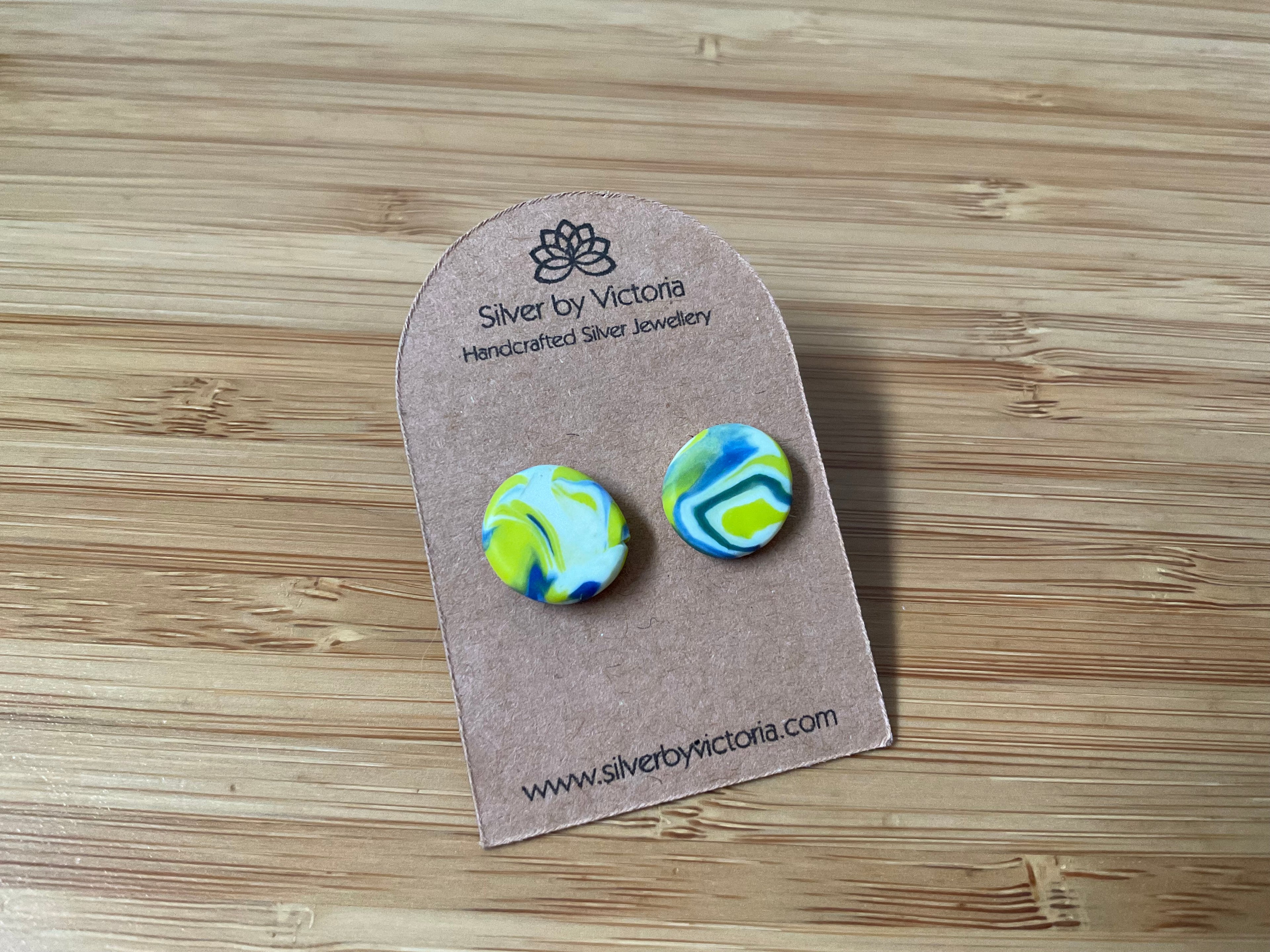 Yellow & Blue Polymer Clay Stud Earrings