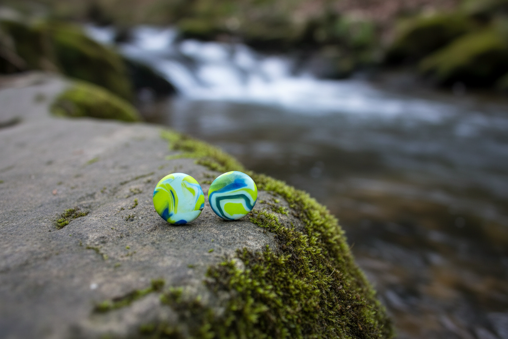 Yellow & Blue Polymer Clay Stud Earrings
