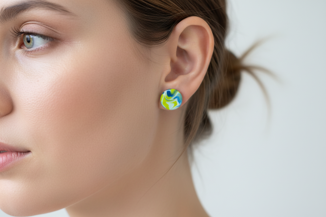 Yellow & Blue Polymer Clay Stud Earrings